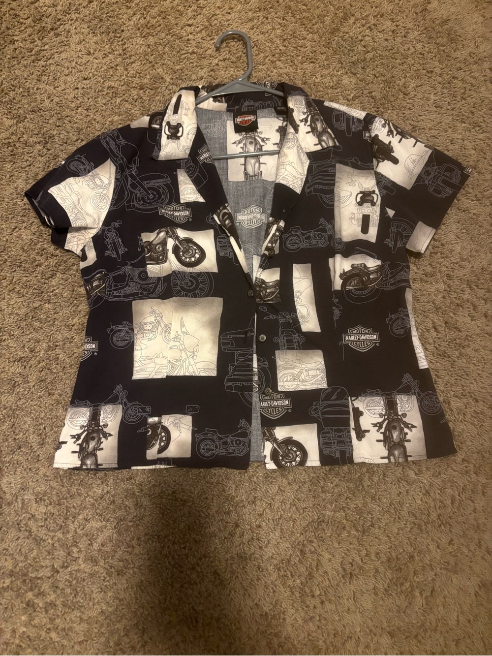 Harley-Davidson Black and White Short Sleeve Camp Shirt